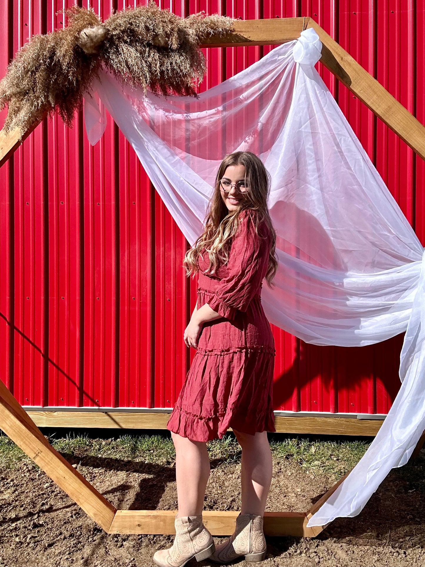 Red Wine Half Sleeve Dress