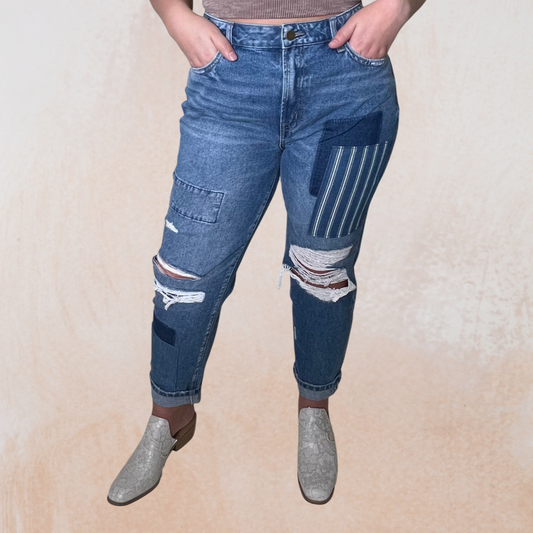 High Rise Boyfriend Crop w/ Stripe Patch