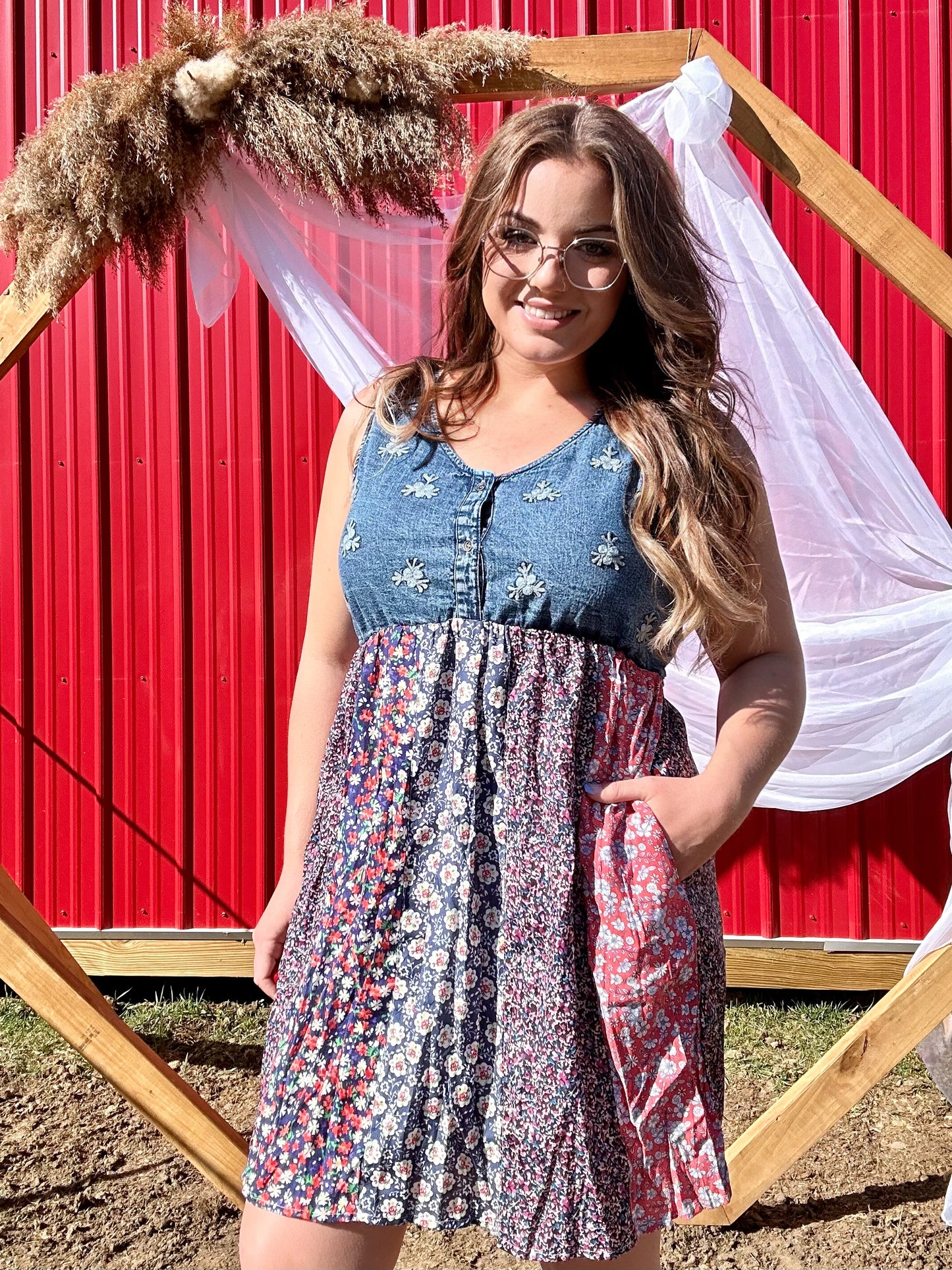 Denim On Floral Dress