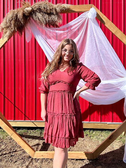 Red Wine Half Sleeve Dress