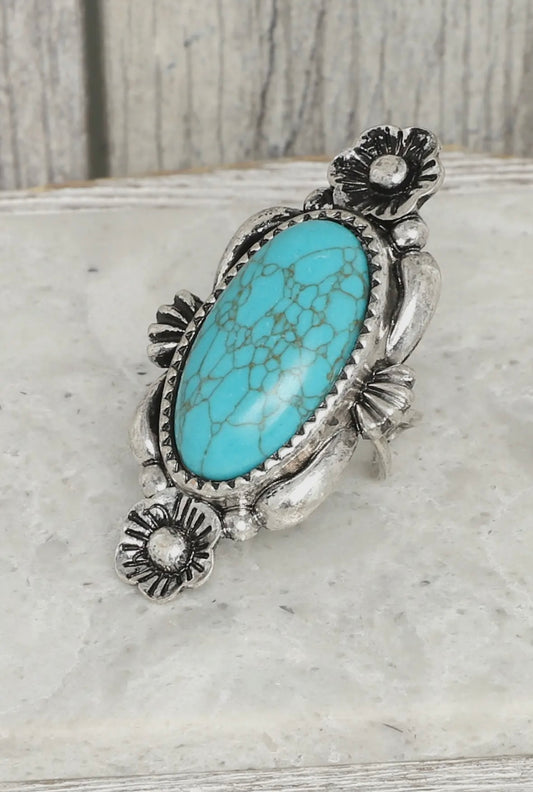 Floral Turquoise Cuff Ring