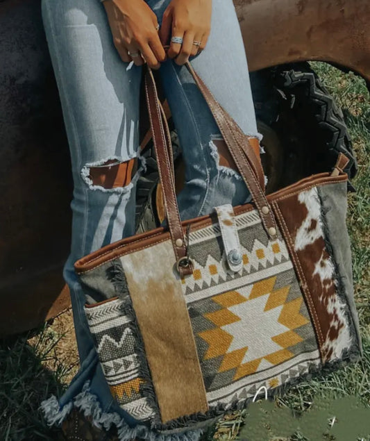 Aztec Cowhide Small Tote Purse