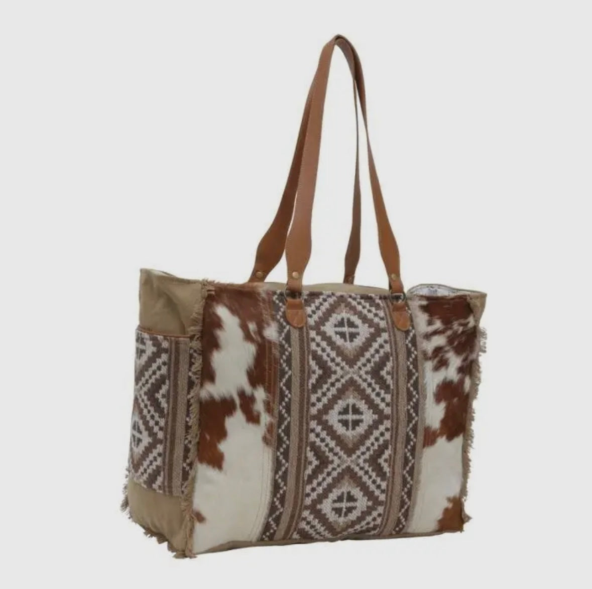 Brown Cowhide Travel Overnight Weekender