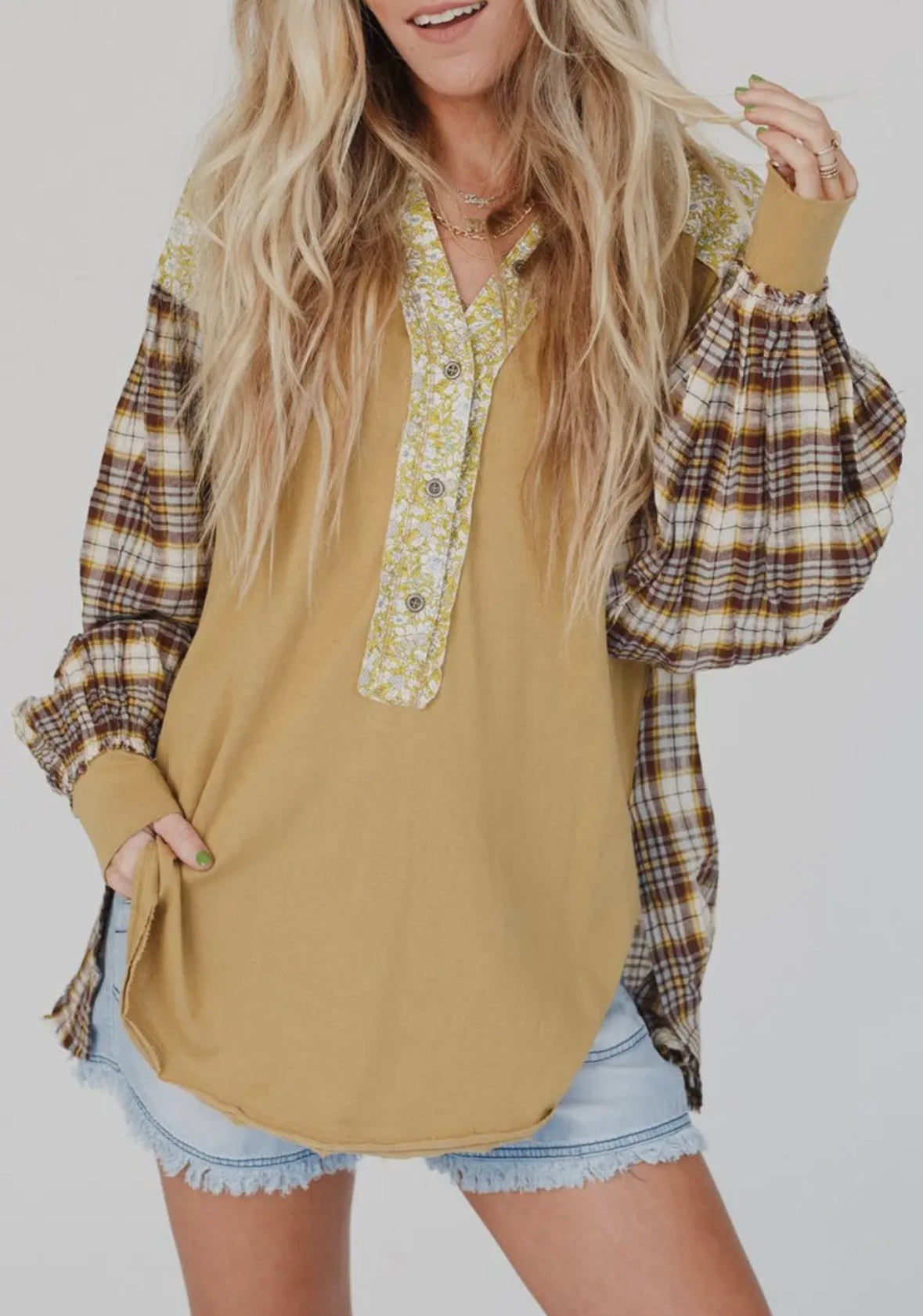 Mixed Print Boho Blouse