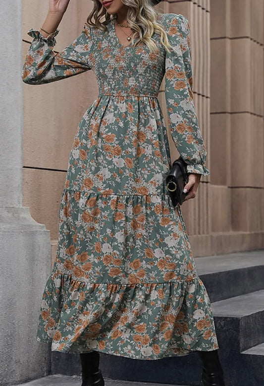 Ruffled Long Sleeve Maxi Dress