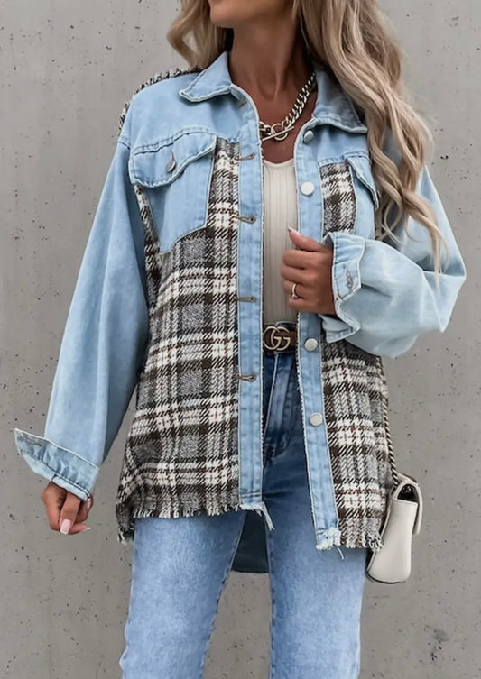 Denim Patchwork Plaid Jacket