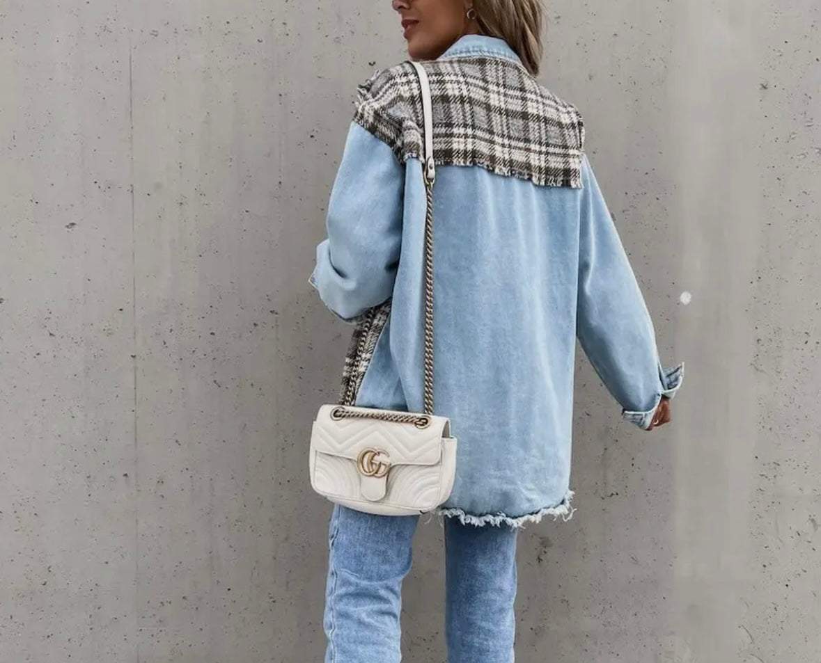 Denim Patchwork Plaid Jacket