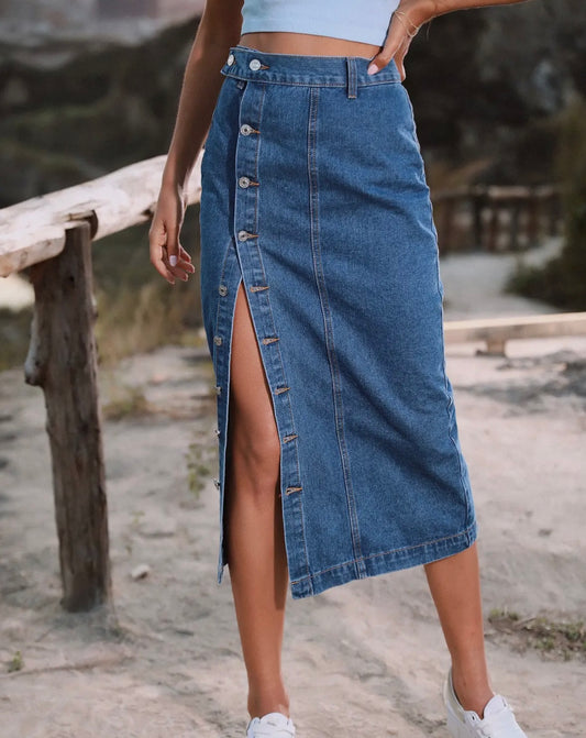 Button Down Denim Skirt