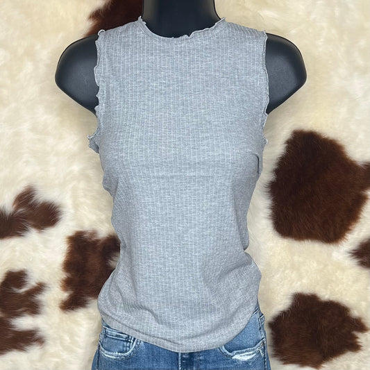 Grey Ribbed Tank Top