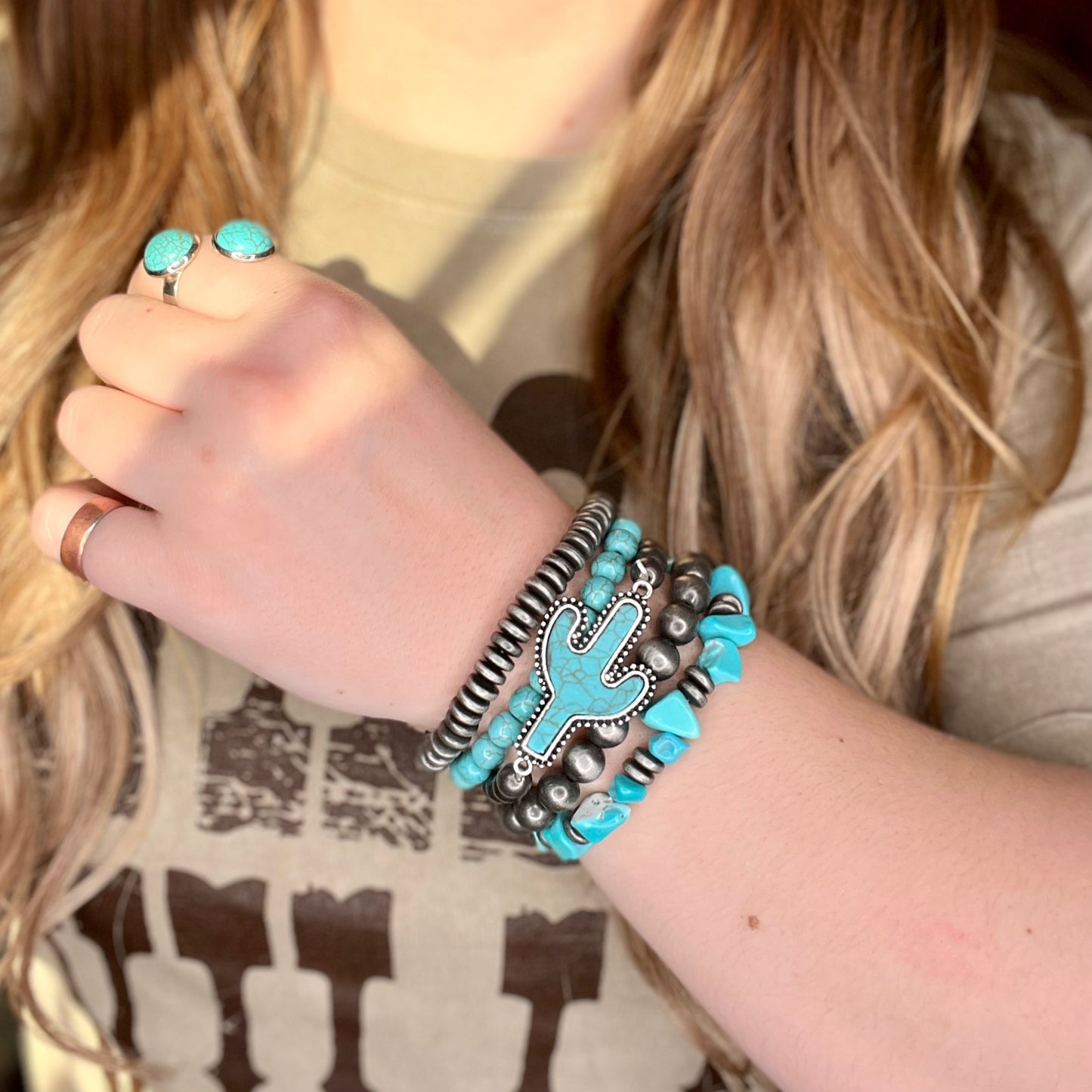 Turquoise Cactus Stacked Bracelet